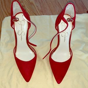 Jessica Simpson red suede pumps